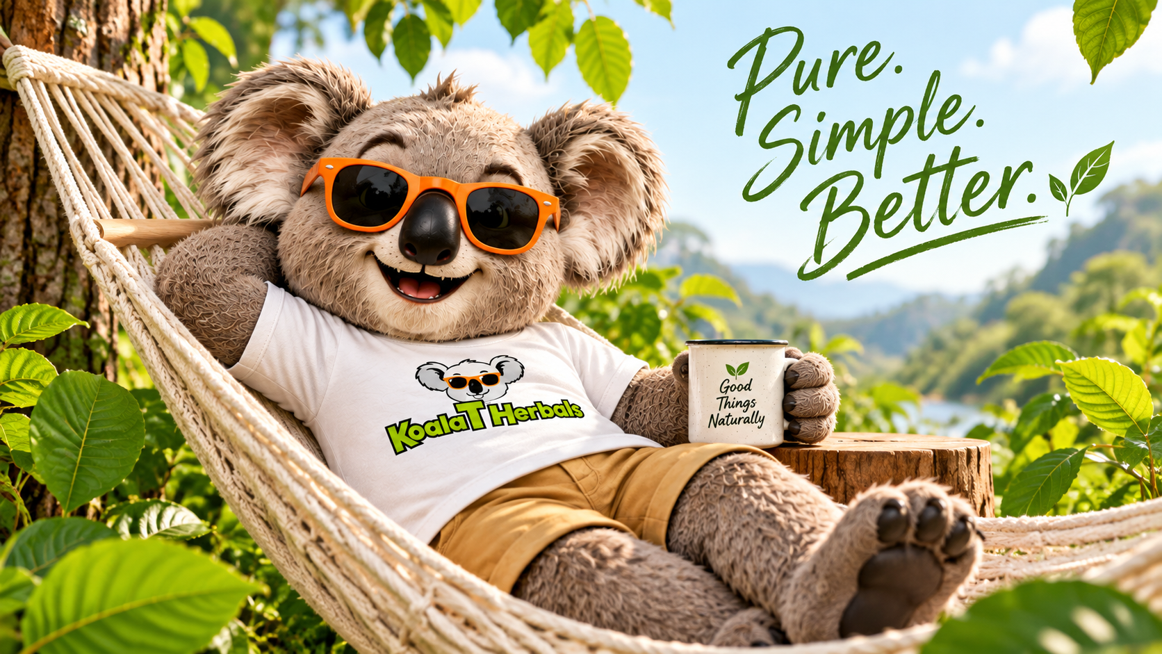 Truman from Koala T Herbals relaxing in a hammock surrounded by natural greenery
